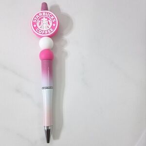 Starbucks Coffee Pink & White Beaded Writing Pen, Black Ink Pen, NEW